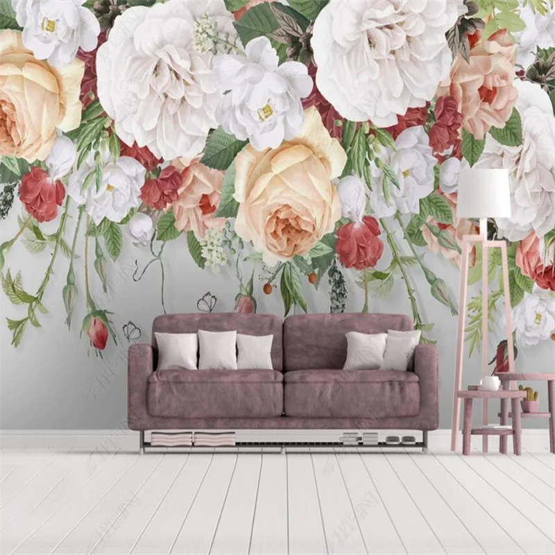 Hand-painted Watercolor Roses Custom Mural Home Decor Wallpaper Floral 3D Photo Wall Paper Bedroom Self-adhesive | Обустройство дома