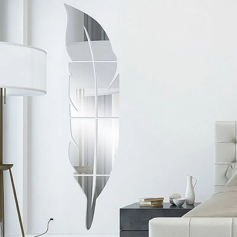 

Large Feather Acrylic Mirror Home Decoration Self-Adhesive Mirror DIY 3D Home Decal Living Room Murals Wall Decor