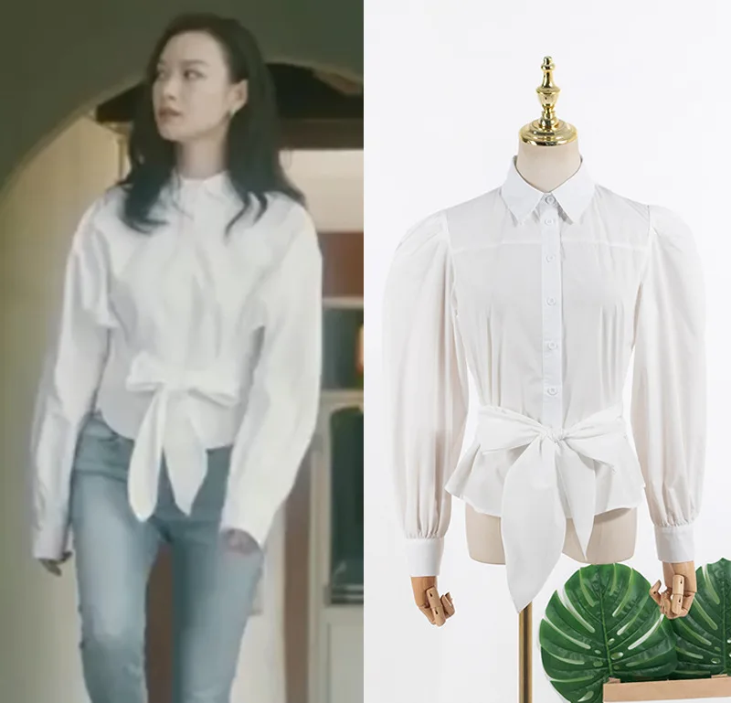 Kpop IU Seo Yea Ji New Spring Fashion White Blouses Women Shirts Long Sleeved Blouse Tops Office Work Wear Ladies Bow-knot Shirt