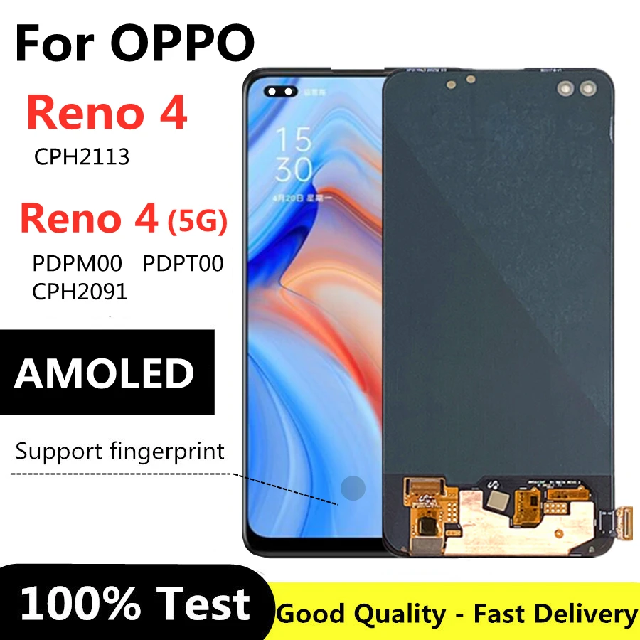 

6.4" AMOLED For Oppo Reno4 CPH2113 LCD Display Touch Screen Digitizer For Reno 4 5G CPH2091 PDPT00 PDPM00 lcd