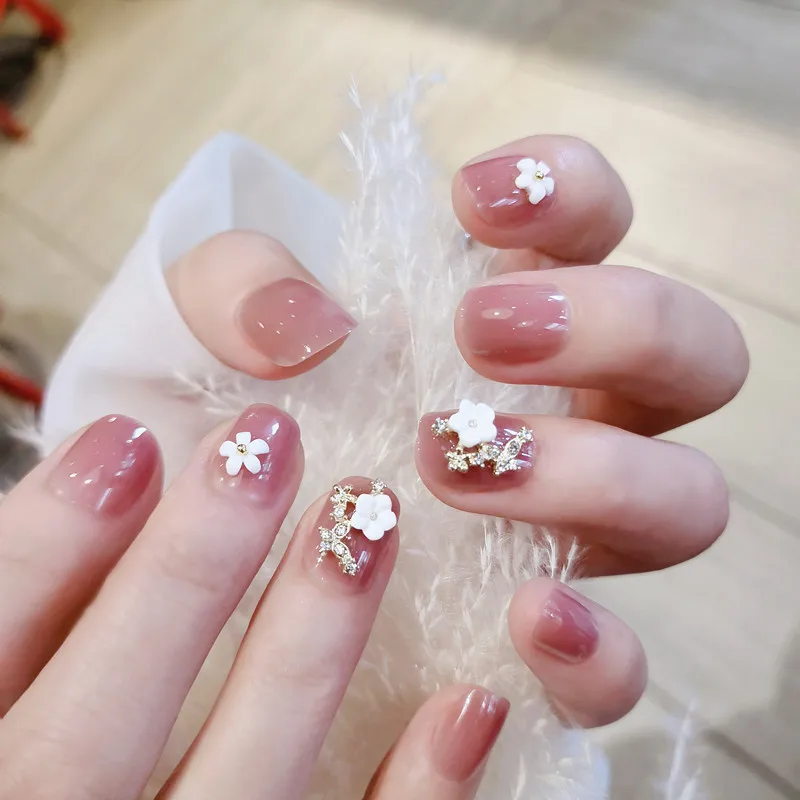 

2021 24pcs Floral Printed Nail Patch Glue Type Removable Short Paragraph Fashion Manicure Save Time False Nail Patch EY669