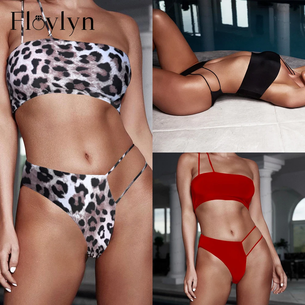 Купальник-бикини с лямками на одно плечо и леопардовым принтом | Женская одежда