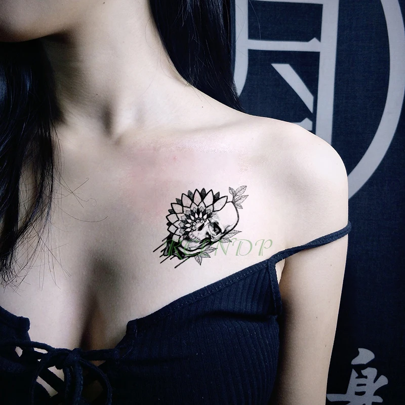 Водостойкая Временная тату-наклейка с черепом подсолнухом тату-наклейки