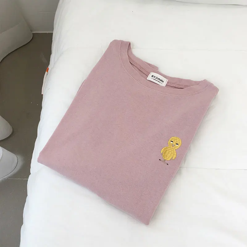 Розовый С рисунком из мультфильма, с нашивками в виде животных Женская Футболка harajuku Kawaii забавная Базовая хлопковая футболка на осень в Корейском стиле Chic свободные с длинным рукавом Femme - Цвет: Розовый