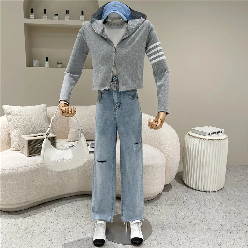 

Women's Spring Summer 2021 Fashion Hooded cardigan Coat Double zipper slim top