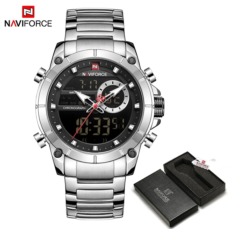 SB BOX Новинка NAVIFORCE мужские военные модные часы золотые кварцевые наручные часы сталь Водонепроницаемый двойной дисплей мужские часы Relogio Masculino - Цвет: SB BOX