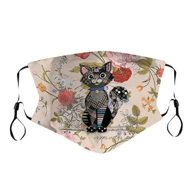 

Creative Design Cat Collage Printed Mouth Covering Washable Reusable Fabric Face Mask with Filter