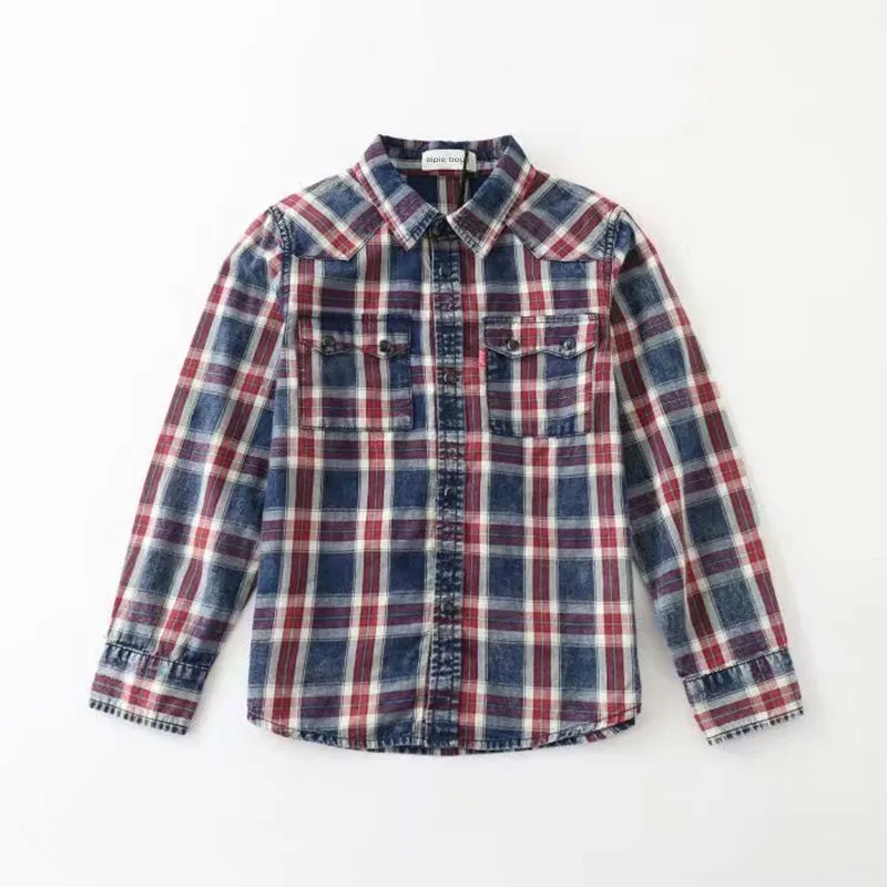 Классические клетчатые хлопковые детские рубашки 100% в английском стиле стирка