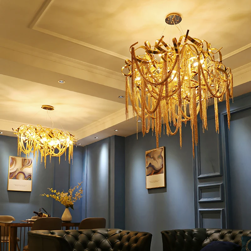 

Modern Home Decor Tassel Pendant Lights Lighting Engineering Luxury Aluminum Chain Fringe Living Room Bedroom Villa Hanging Lamp