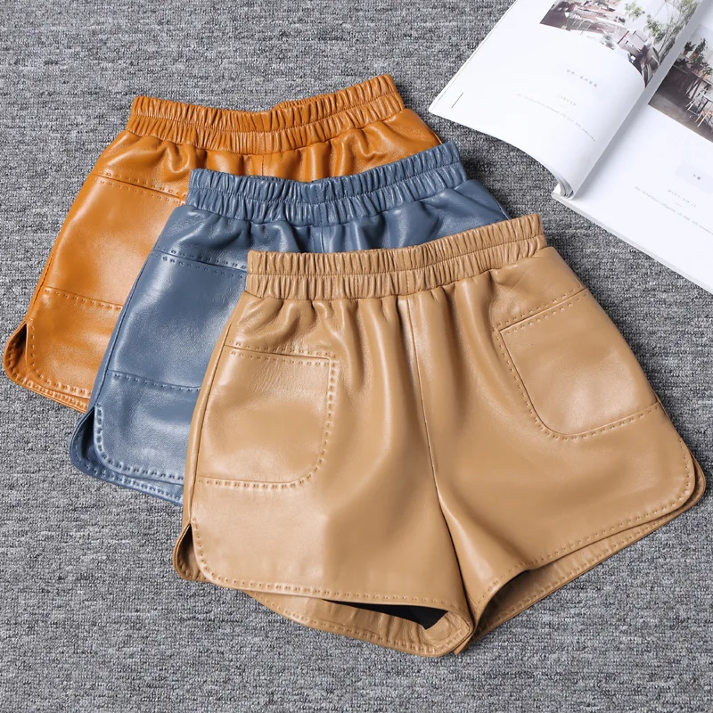 New Arrival Designer Sheepskin Real leather short pants Women's High Quality Genuine Leather Pockets pants C596