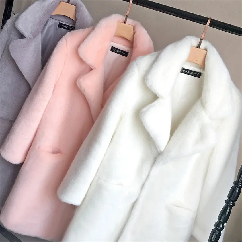 Женское зимнее пальто Heydress однотонное теплое из искусственного меха норки с