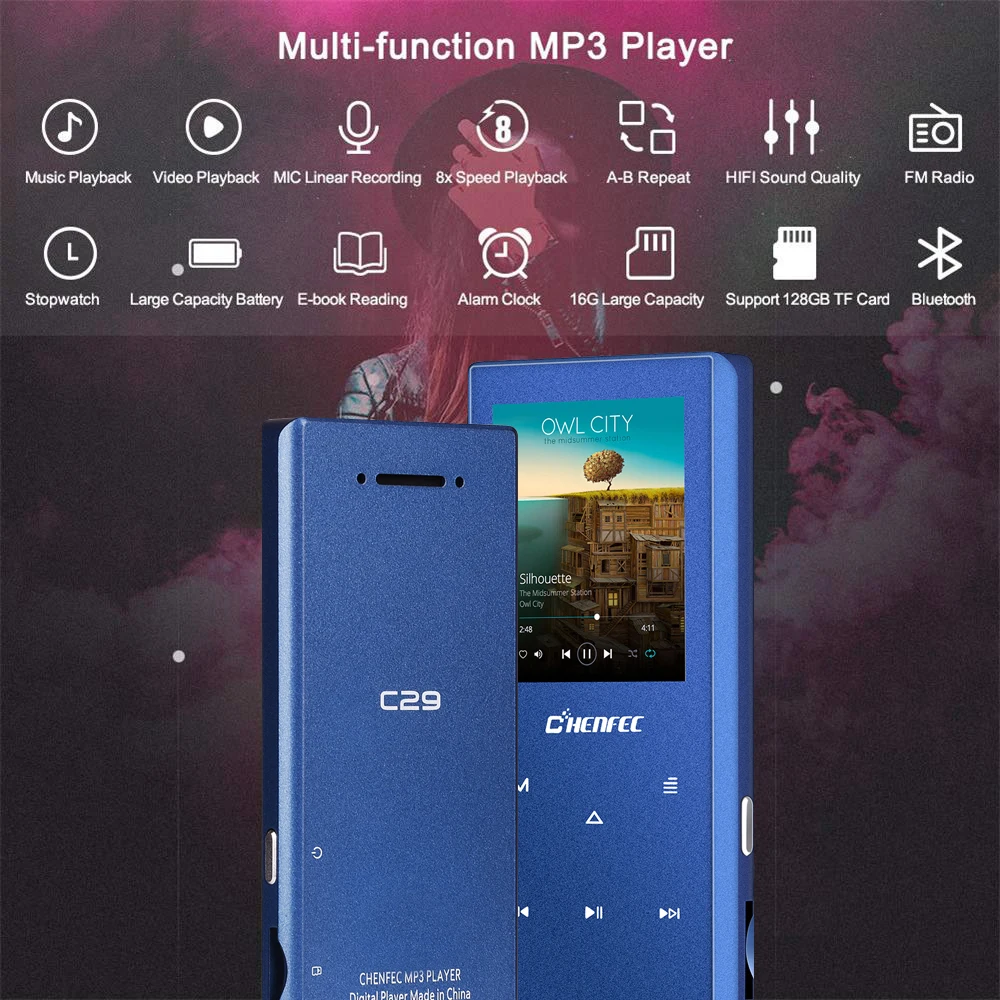Mp3-плеер с Bluetooth, встроенный динамик, металлический музыкальный плеер без потерь с fm-радио, электронная книга для Walkman с поддержкой tf-карты до 128 ГБ
