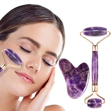 Аметист нефритовый ролик Gua Sha набор инструментов массаж лица