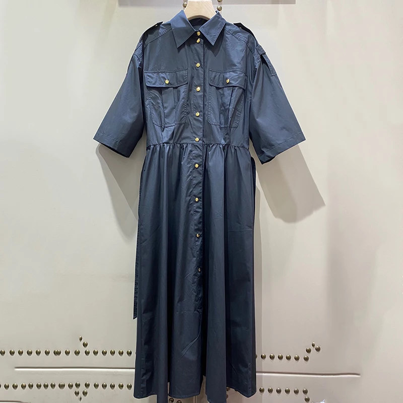 

2021 Spring A-Line Party Dress Women Retro O-Neck Slim Long Dress Autumn Short Sleeve Office Lady Dress Vestidos