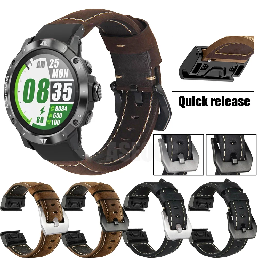

Leather 20 22mm 26mm Watch Band For Coros VERTIX 2 Strap For Garmin Fenix 6X 6 6S Pro 5X 5 5S Plus 3 HR Quick Release Wirstband