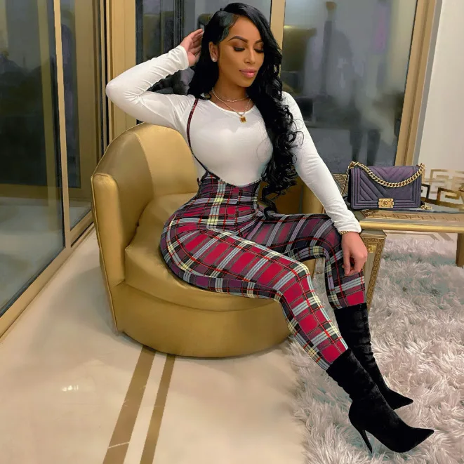 2021 Women Casual Fashion Two Piece Set Spaghetti Straps Jumpsuit Long Sleeve T Shirt Top Print Active Rompers Suit Outfits