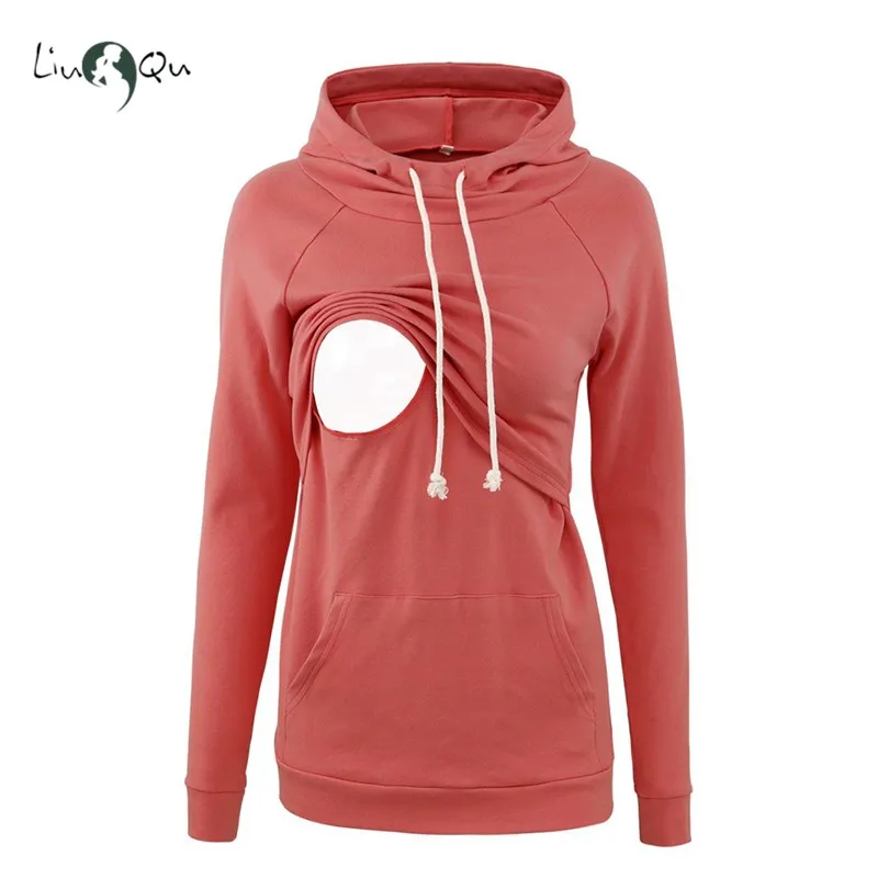

Women’s Maternitys Breastfeeding Hoodie Long Sleeves Casual Top Maternity Clothes Pregancy Waist kangaroo Pocket Tops