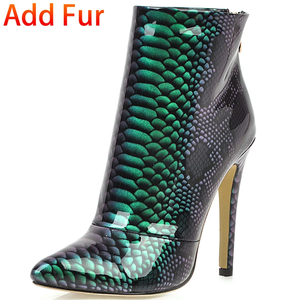 Sarairis High Quality Plus Size 33-46 INS Hot Shoes Woman Boots Female Super High Heels Zip Up Party Boots Women Shoes - Цвет: green add fur