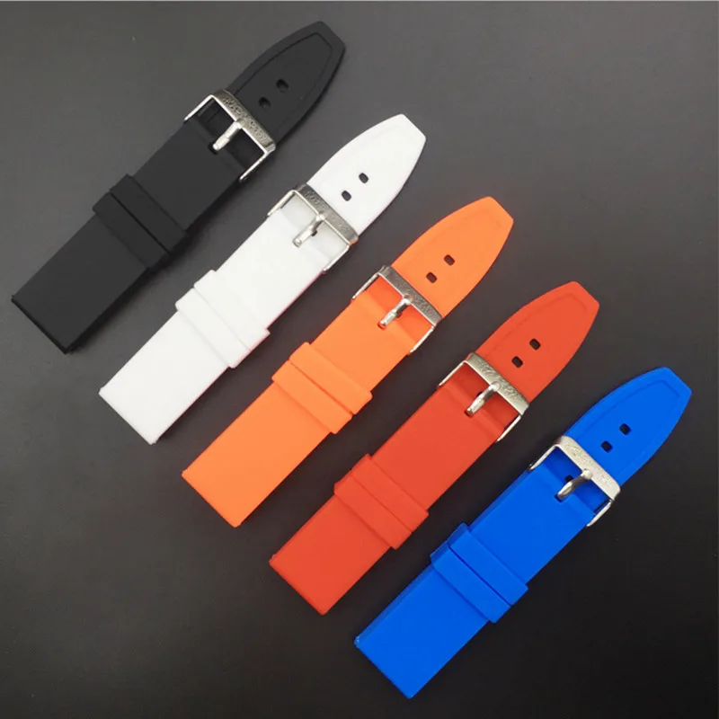 Wholesale 20Pcs/Lot 16MM 18MM 20MM 22MM 24MM 26MM 28MM Rubber Watch Band Watch Strap 5 Colors Available