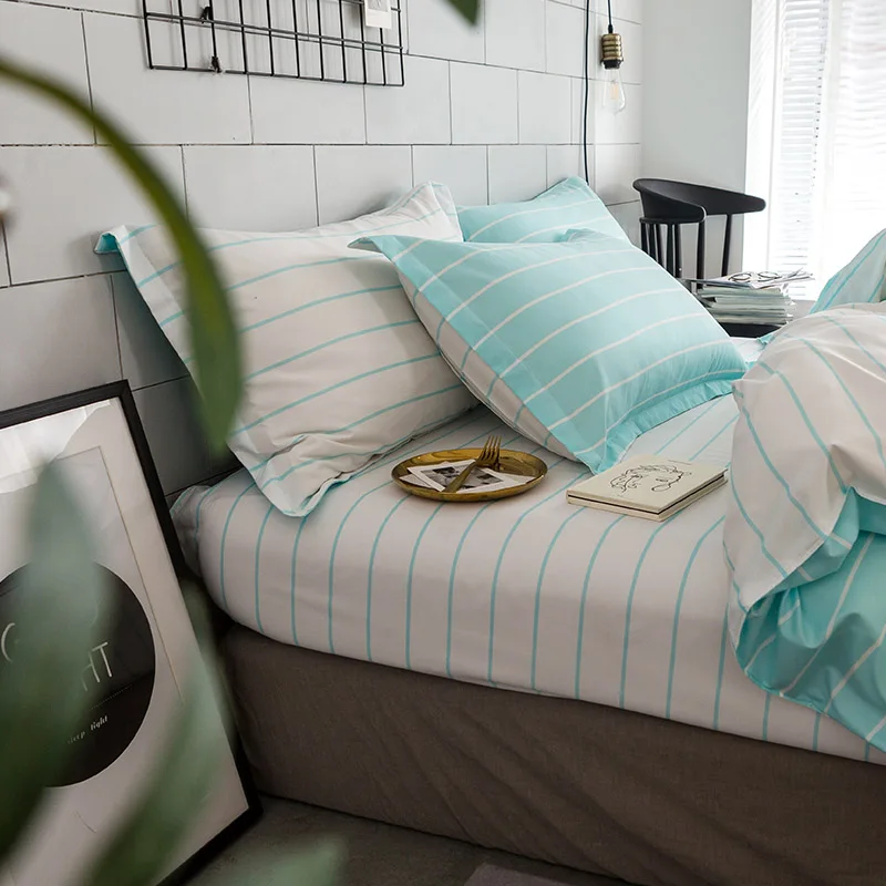 Паркшин постельные принадлежности набор Северное зеленое белое одеяло в полоску