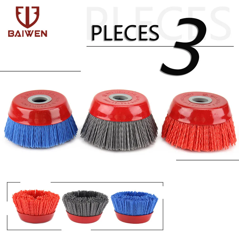 100mm 4‘’ Cup Nylon Abrasive Brush Wheel Wire Brush for Drill Rotary Tool Wood Polishing Deburring Cleaning 16mm Arbor