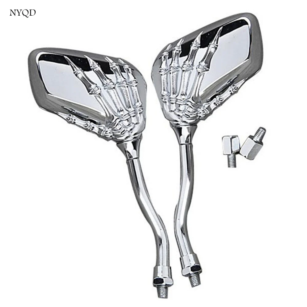 

2PCS motorcycle rearview mirror universal chrome skeleton skeleton hand claw sideview mirror