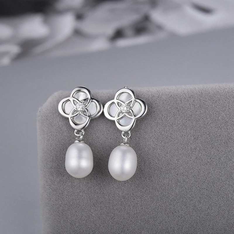 

Изящные ювелирные изделия 100% дюйма, роскошные серьги в виде цветов с жемчугом для женщин, серебро 925 пробы, свадебные украшения, подарки