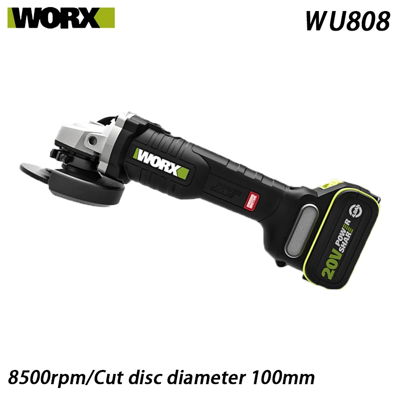 

WORX угловая шлифовальная машина WU808, 20 в, бесщеточный двигатель, перезаряжаемая батарея, многофункциональная полировка, резка