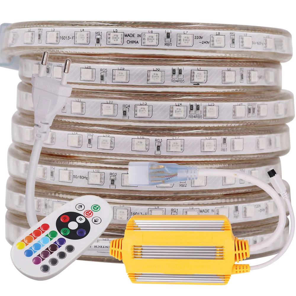 Водонепроницаемый RGB 5050 Светодиодные ленты светильник 220V 24key удаленного высокой