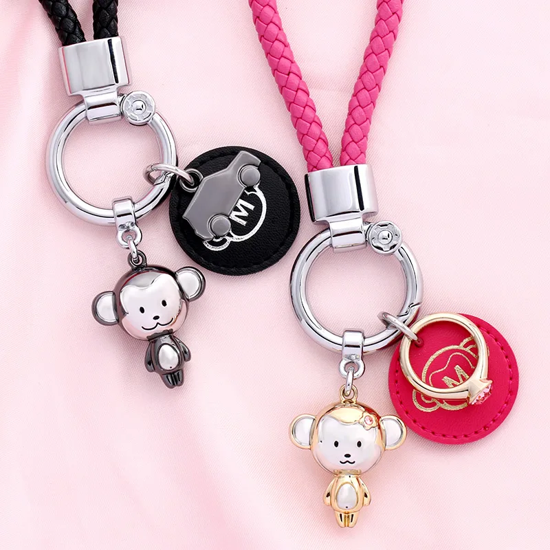 

MILESI Cute Swinging Monkey Couple Keychain Car Key Ring Bag Charm k0320