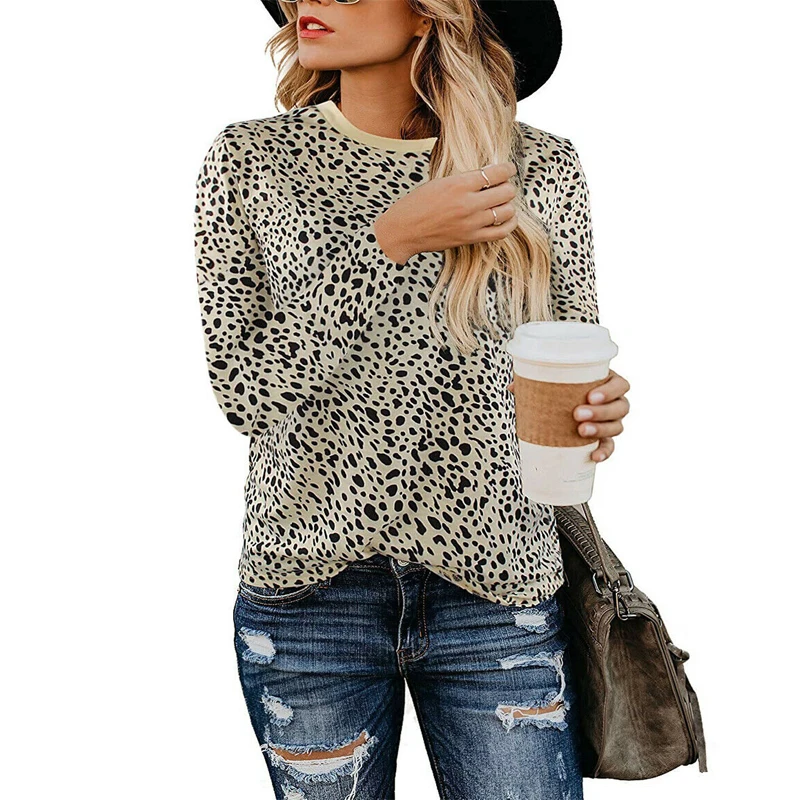 Ранняя осень новинка женская футболка с леопардовым принтом Женская