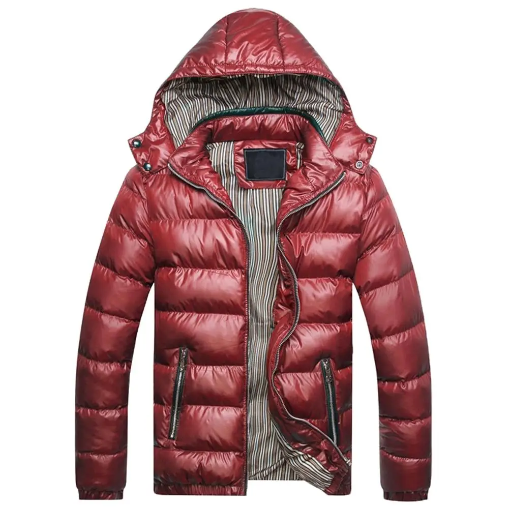 

2019 Fashion Winter Men Plus Size Quilted Coat Solid Color Hooded Long Sleeve Zip Up Down Jacket Warm Outwear High Quality
