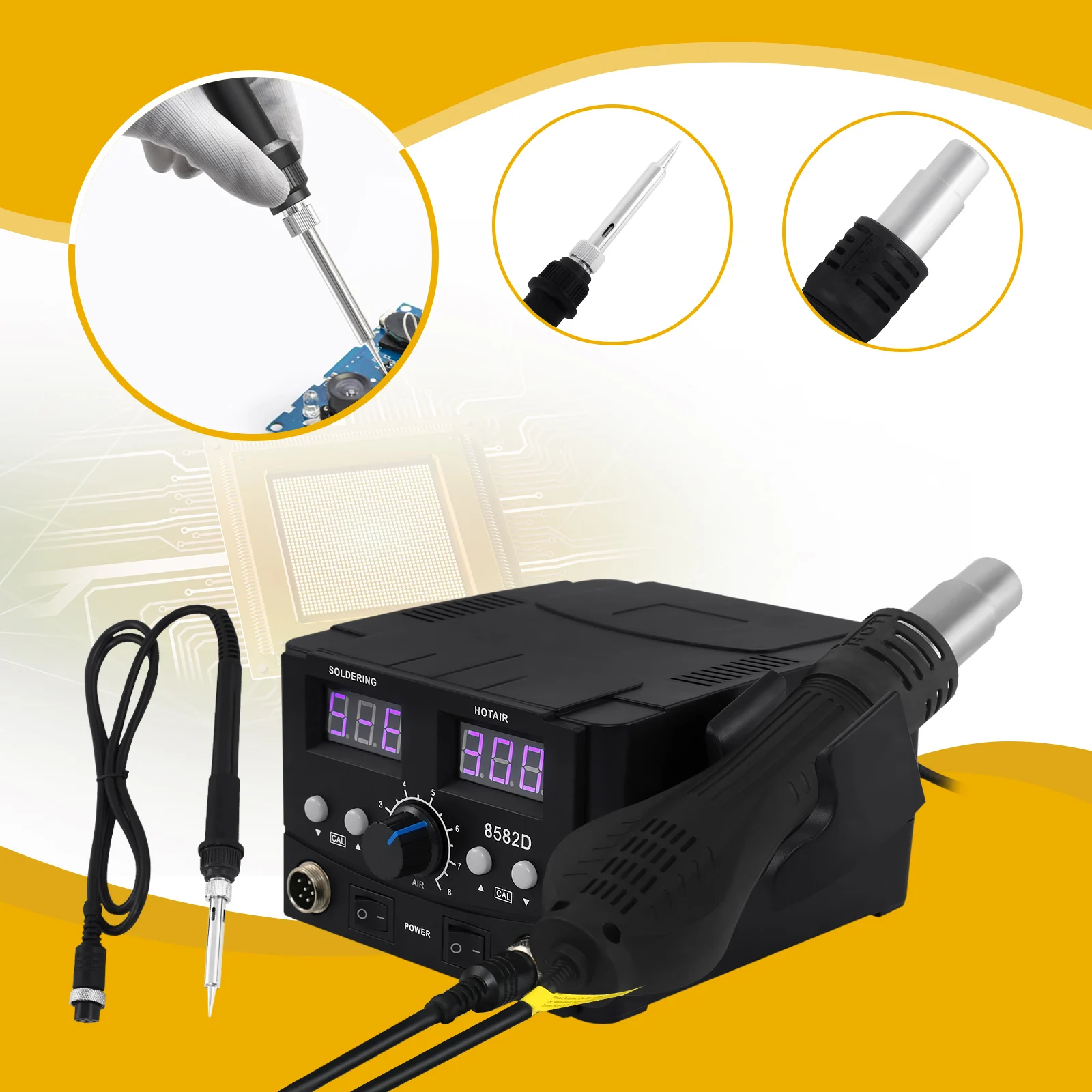 

Samger 2 IN 1 ESD Digital Soldering Station Hot Air Gun Rework Station With Led Display Electric Soldering BGA Welding Station