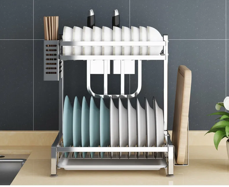 

304 Stainless Steel Dish Rack Drain Rack Kitchen Racks Drying Dishes Chopsticks Cutting Board Storage Cupboard Floor Double Laye