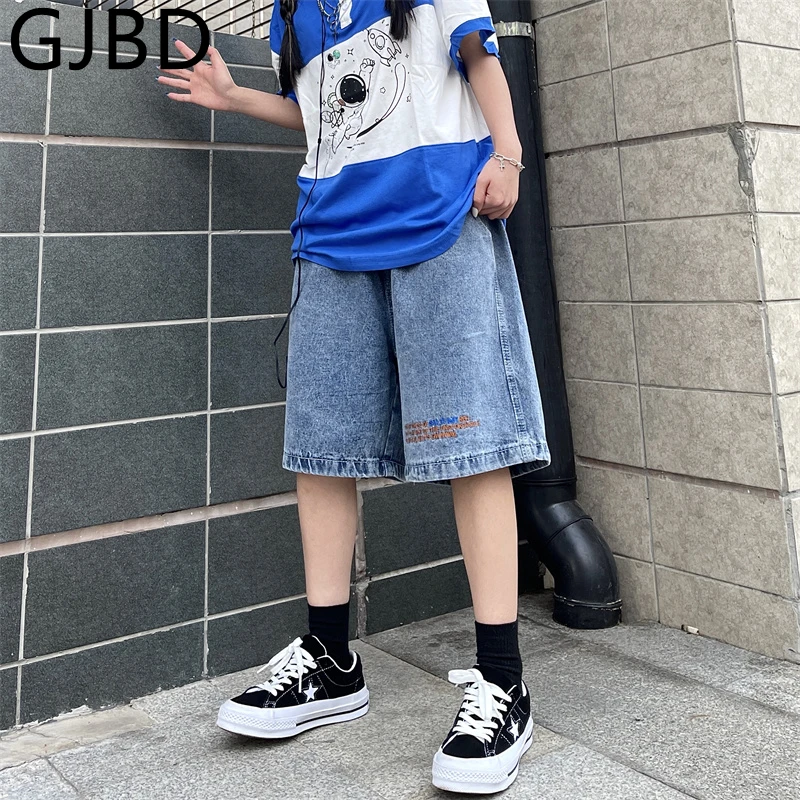 

Women's Short Jeans 2021 Summer High Waist Five Points Trousers Letter Embroidery Baggy Boyfriend Streetwear Denim Short Pants