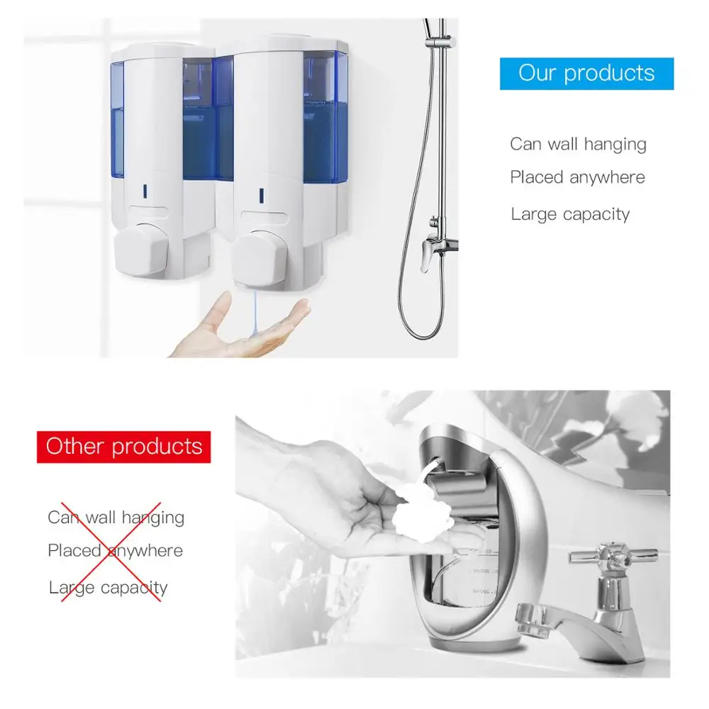 SVAVO Shampoo Dispenser Wall mounted Household Double Pump Soap Dispenser Shampoo Gel Liquid Containers for Bathroom