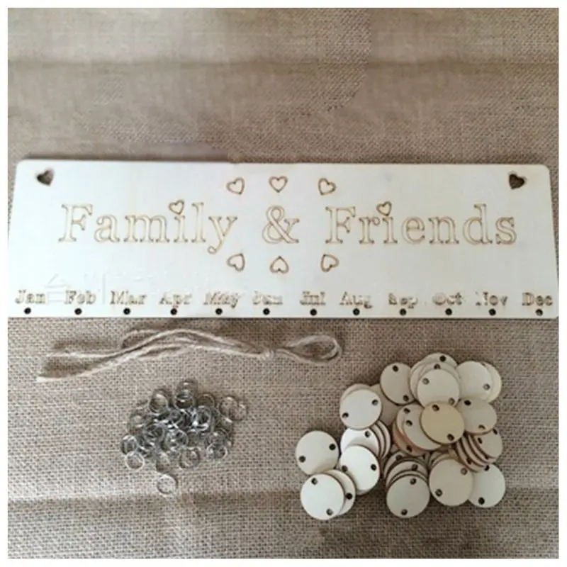 

Family&Friends Hanging Calendar Wooden Board Birthday Reminder Plaque Home Decor