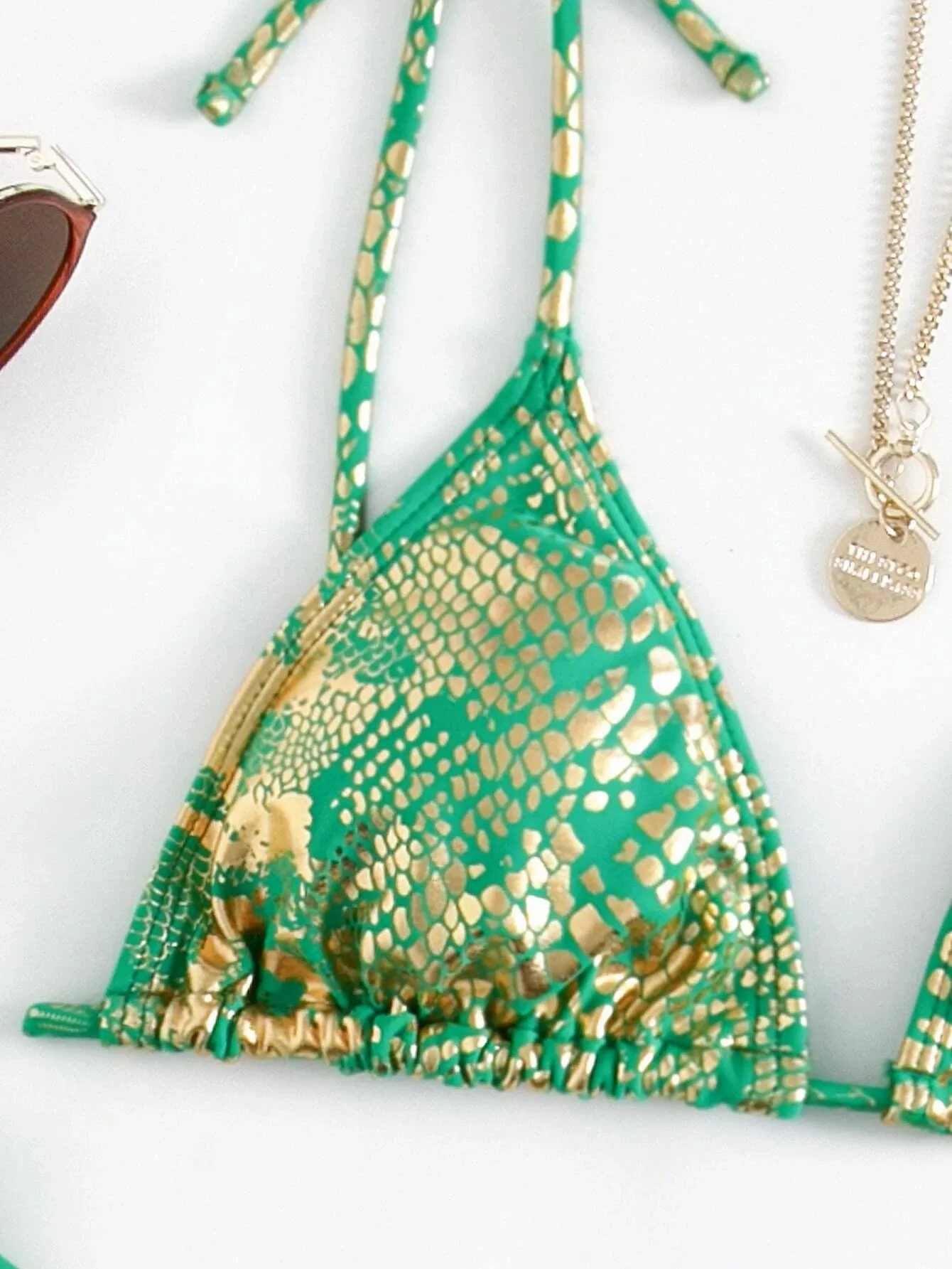 Бикини пуш-ап женское зеленое с леопардовым принтом и высоким вырезом | Женская