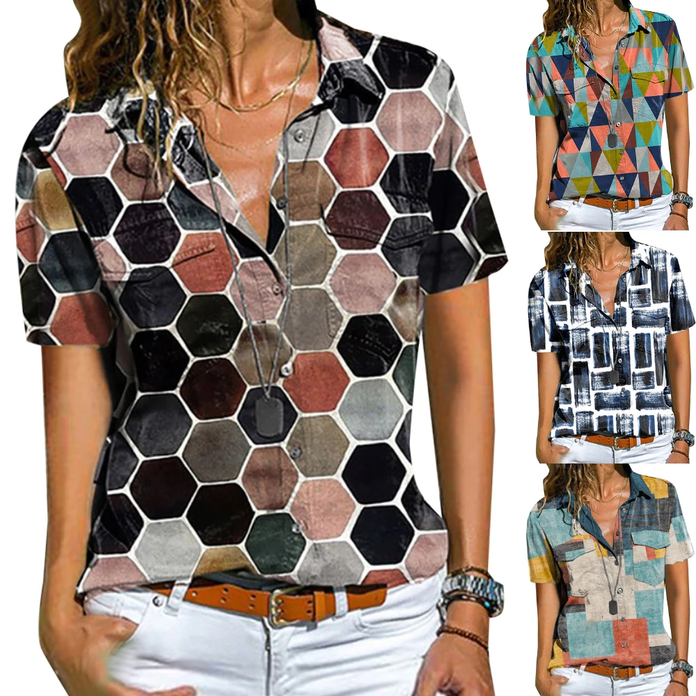 

VICABO Geometrical Print Short Sleeved Women Clothes V-neck Women's Fashion Summer 2021 Summer Women Tshirts