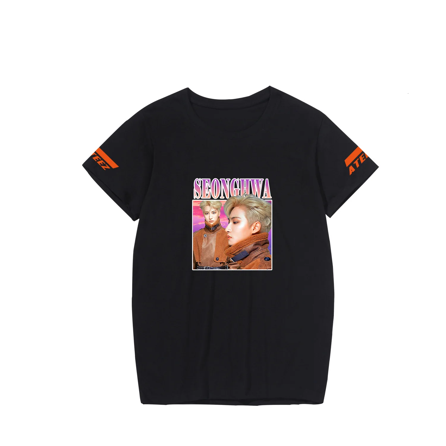 ATEEZ футболка Для женщин футболка Femme одежда товар стиль 4xl одежда короткий рукав Для женщин тройник - Цвет: black - seonghwa