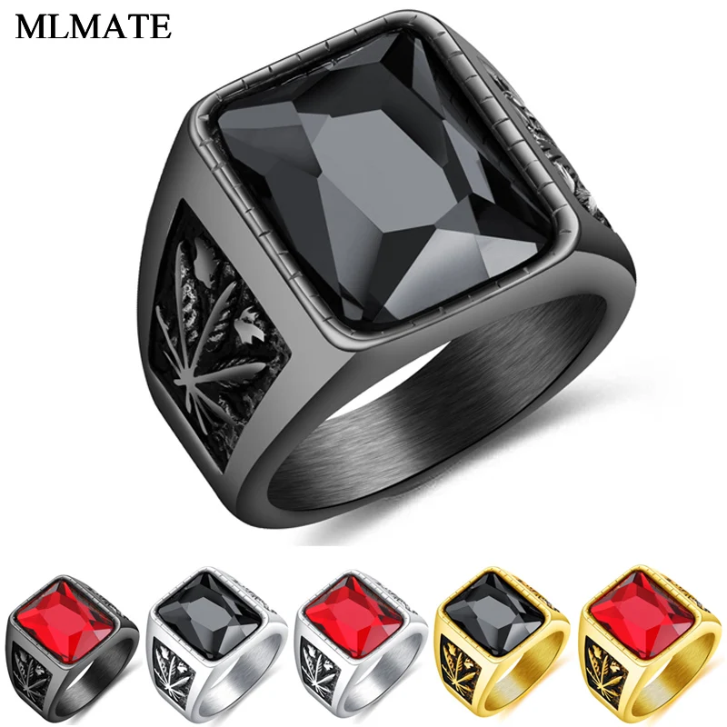 Для мужчин Винтаж кольцо 316L нержавеющая сталь черный/красный камень циркон палец