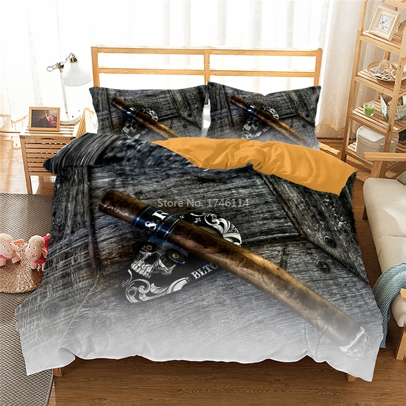 

2/3pcs Cigar Printed Home Textile Bedding Set Soft Comfortable Quilt Cover with Pillowcase Set for Men Twin Full Queen King Size