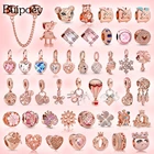 Подвеска Buipoey в форме сердца из розового золота, очаровательная подвеска с кристаллами и бусинами, подходит для брендовых браслетов, оригинальное ожерелье ручной работы, женские ювелирные аксессуары