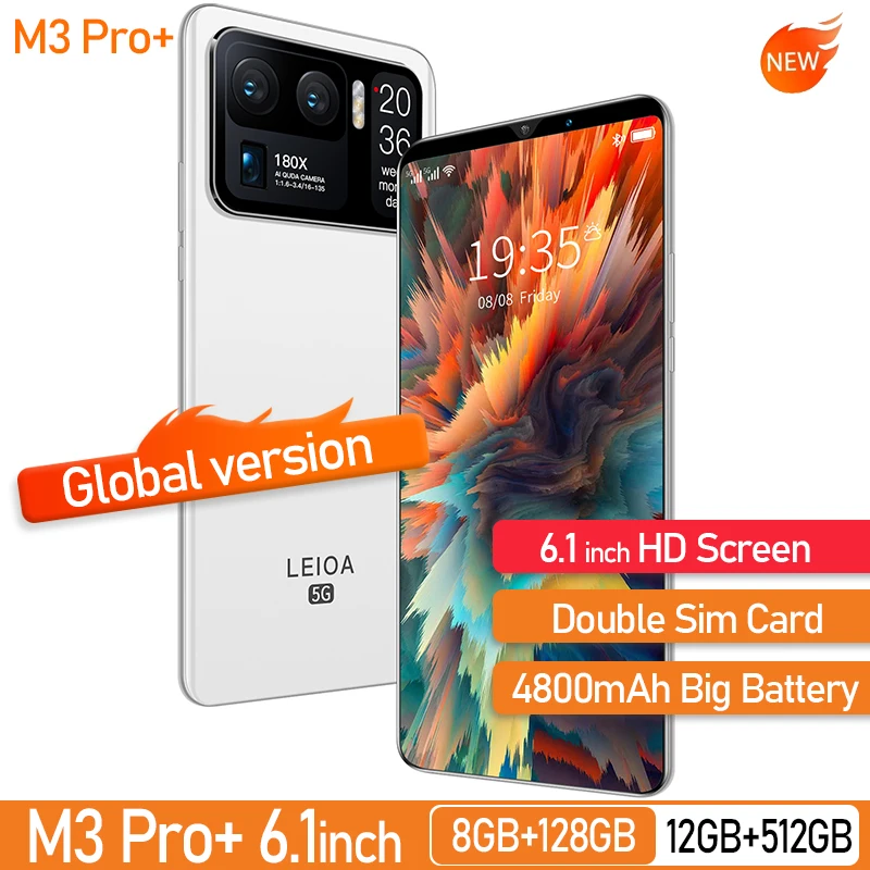 

Global Version HD Screen 6.1inch M3 Pro+ Smartphones 4800mAh 8+128G 48MP Camera Cellphone Support Google Play 5G Mobile Phone