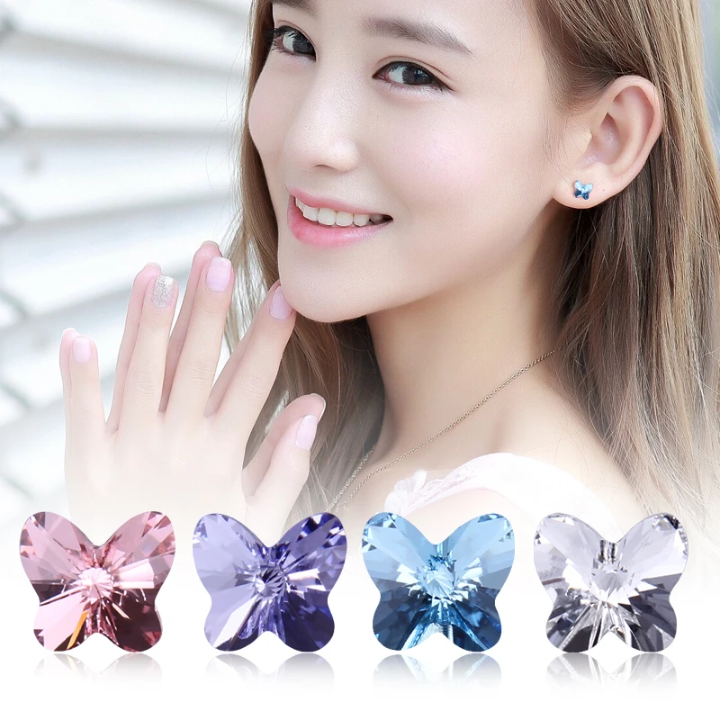 Серьги пусеты с кристаллами Сваровски из стерлингового серебра 925 пробы серьги