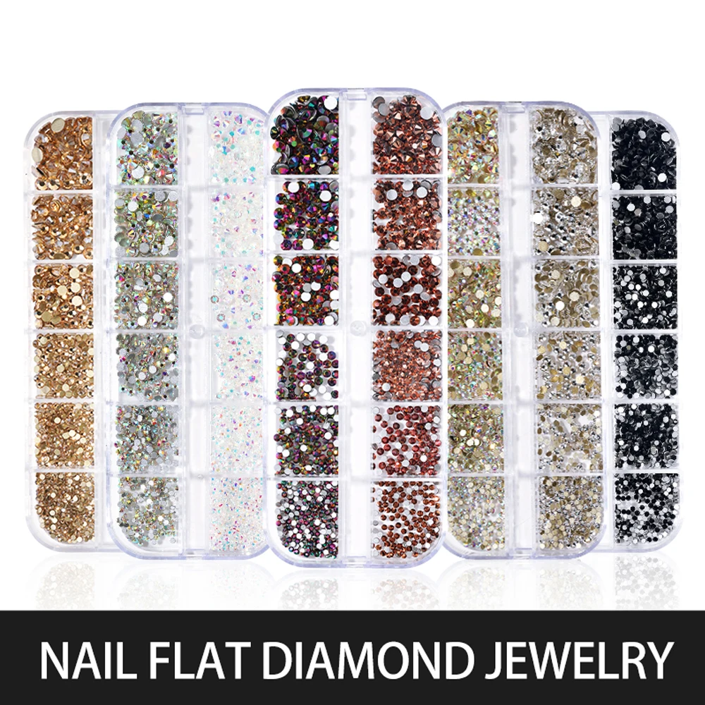 

1 box of nail art mixed size AB/color Hot diamond flat bottom crystal diamond gemstone 3D flash nail art decoration accessories