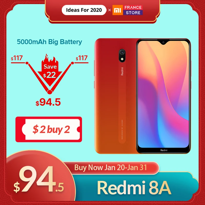 XIAOMI Redmi 8 A 8A Глобальная версия 2 Гб оперативной памяти 32 встроенной Смартфон Snapdragon