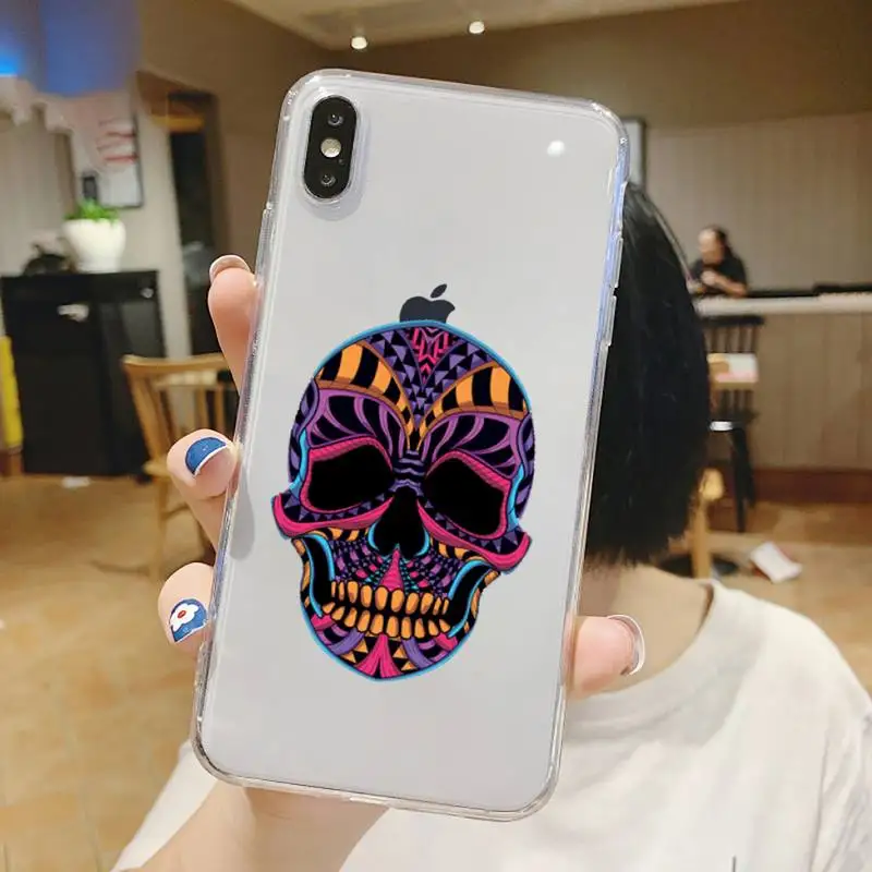 

Skull under neon light Phone Case Transparent soft For iphone 5 6 7 8 11 12 s c se plus mini x xs xr pro max shell