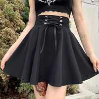 harajuku womens basic versatile flared casual mini skater skirt high waisted school skirt goth skirt punk skirt black skirt