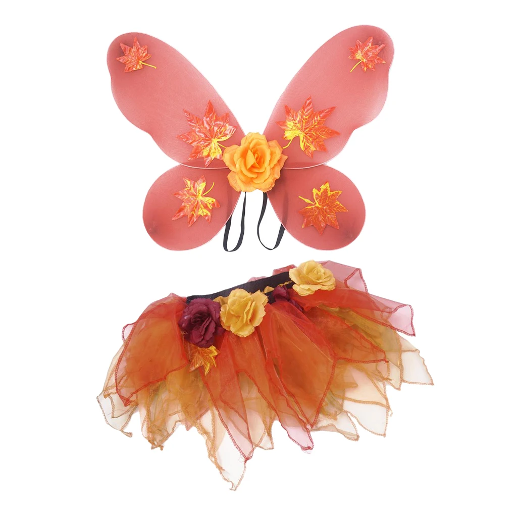 

2pcs Kids Girls Fairy Angel Butterfly Tulle Skirt Stage Halloween Show